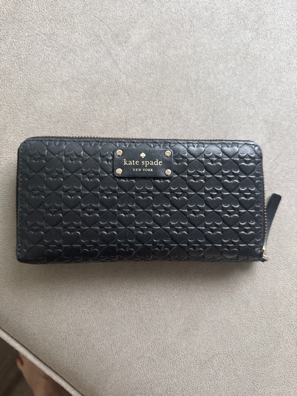 Kate spade penn large black leather spades wallet